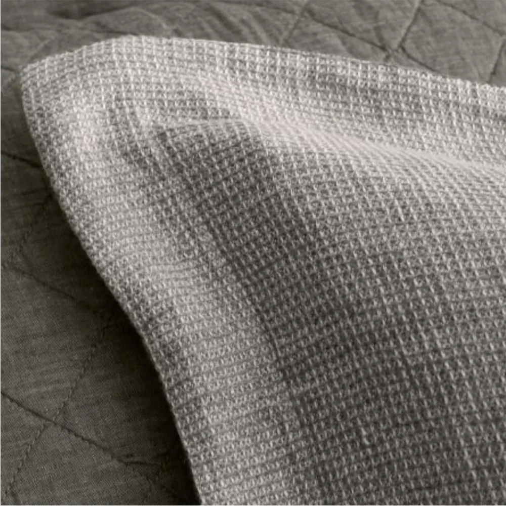 New Set 2 Pottery Barn Belgian Flax Linen Waffle Weave Standard Sham Covers Grey